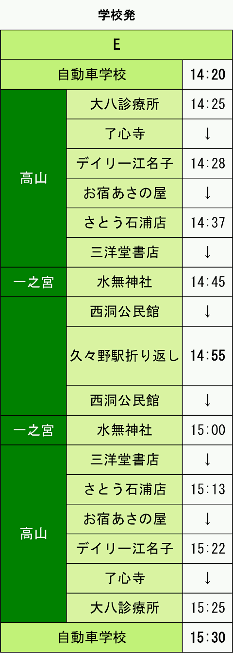朝日・久々野線時刻表