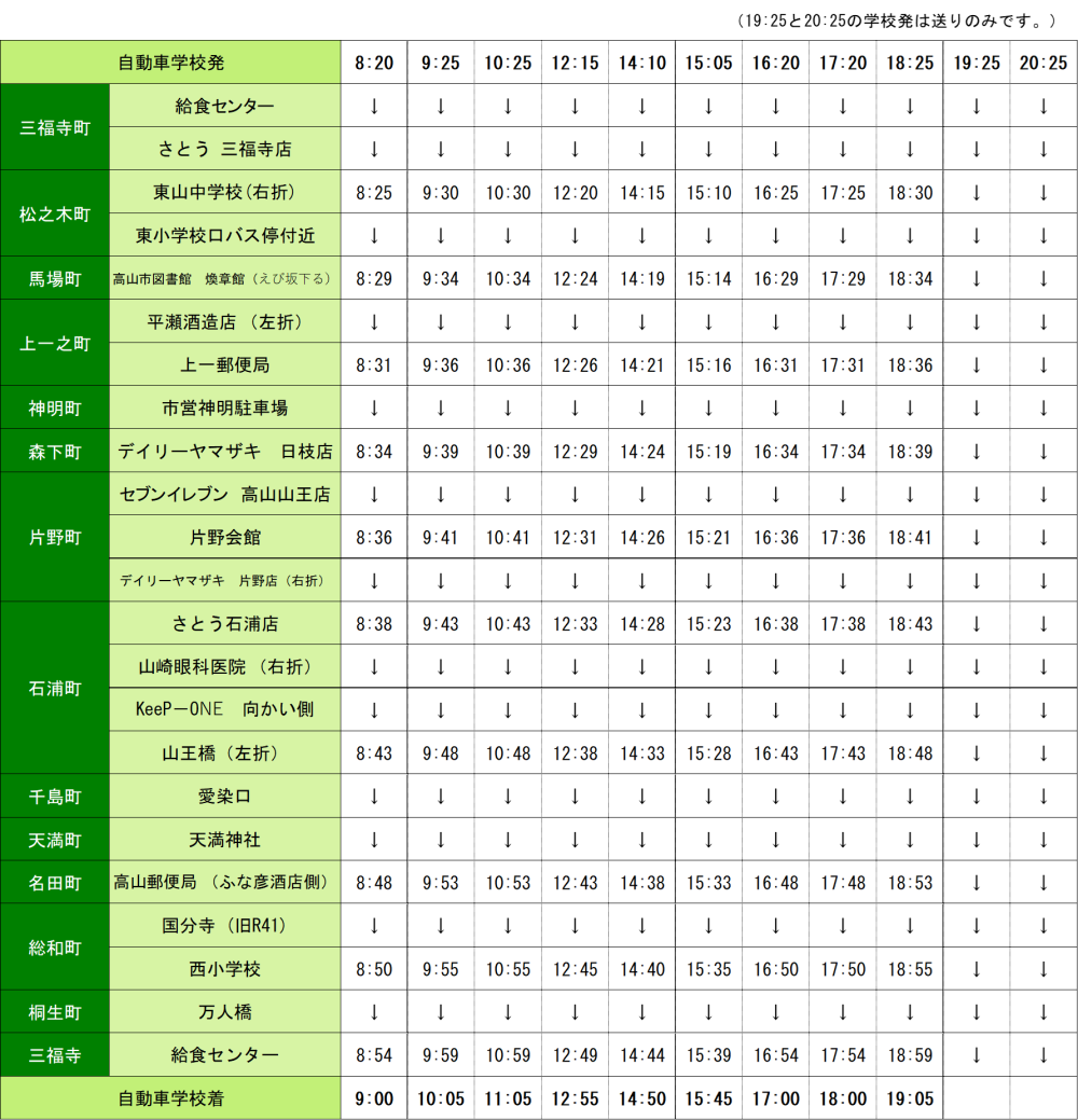 高山市内東線時刻表