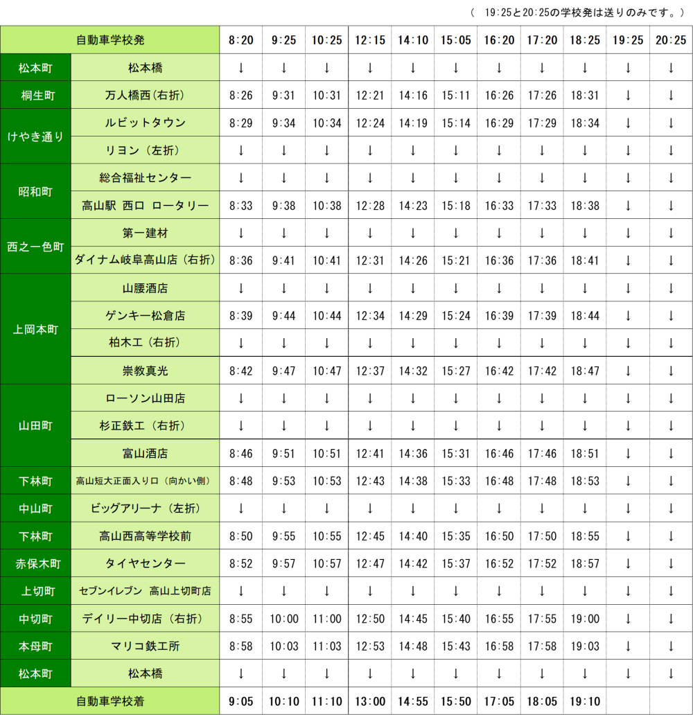 高山市内西線時刻表